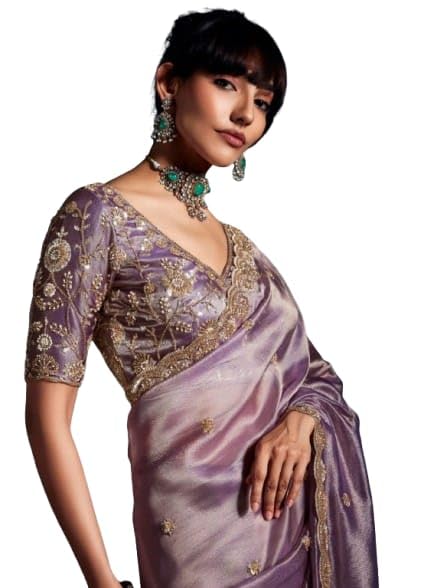 Flosive Women's Havy Organza Silk Saree With Unstitched Blouse Piece - Party & Wedding Were - Image 4