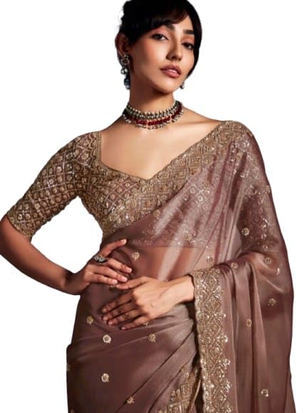 Flosive Women's Havy Organza Silk Saree With Unstitched Blouse Piece - Party & Wedding Were - Image 9