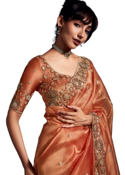 Flosive Women's Havy Organza Silk Saree With Unstitched Blouse Piece - Party & Wedding Were - Image 2