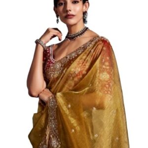 Flosive Women's Havy Organza Silk Saree With Unstitched Blouse Piece - Party & Wedding Were