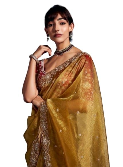 Flosive Women's Havy Organza Silk Saree With Unstitched Blouse Piece - Party & Wedding Were