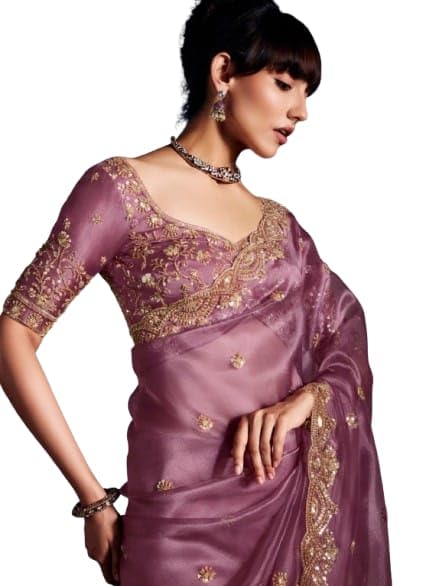 Flosive Women's Havy Organza Silk Saree With Unstitched Blouse Piece - Party & Wedding Were - Image 3