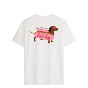 SXV STYLE Women's Summer New Simple Cute Hot Dog Print Daily Casual Round Neck White Short-Sleeved T-Shirt