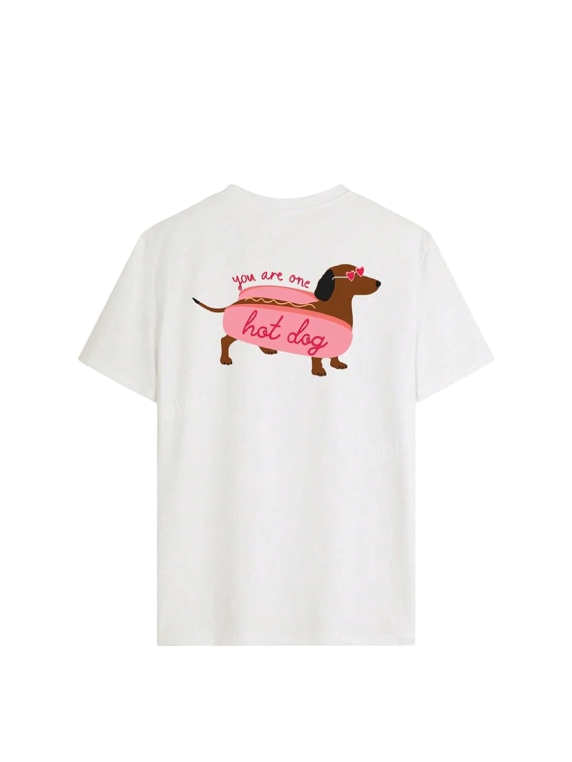 SXV STYLE Women's Summer New Simple Cute Hot Dog Print Daily Casual Round Neck White Short-Sleeved T-Shirt