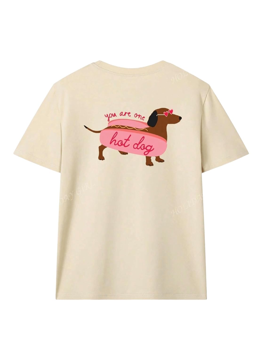 SXV STYLE Women's Summer New Simple Cute Hot Dog Print Daily Casual Round Neck White Short-Sleeved T-Shirt - Image 2