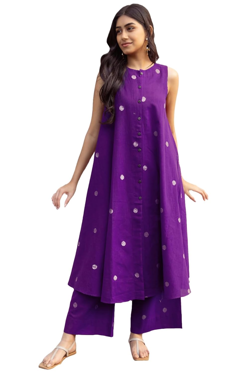 ANNI DESIGNER Women's Cotton Printed Maroon Hand-Print Kurta Set|A-Line Kurta With Palazzo|Co-Ord Set|Ethnic & Stylish Two Piece Dress|Casual & Office Wear Coord Set - Image 3