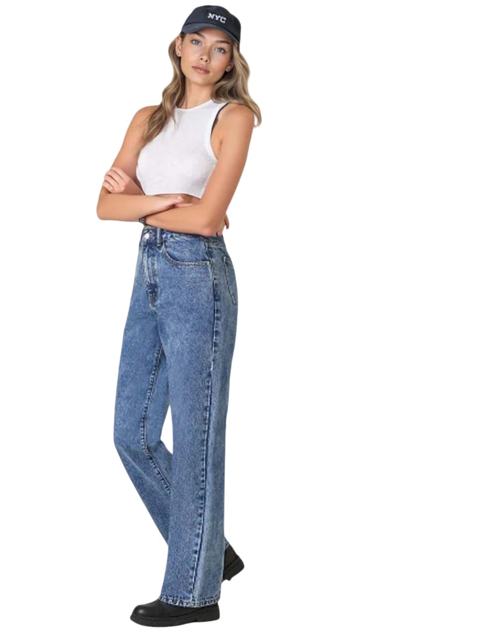 KOTTY Women’s High Waist Denim Jeans | Straight, Relaxed & Wide Leg Fit | Light Blue, Dark Blue & Black | Casual Regular Length Fashion Wear - Image 2