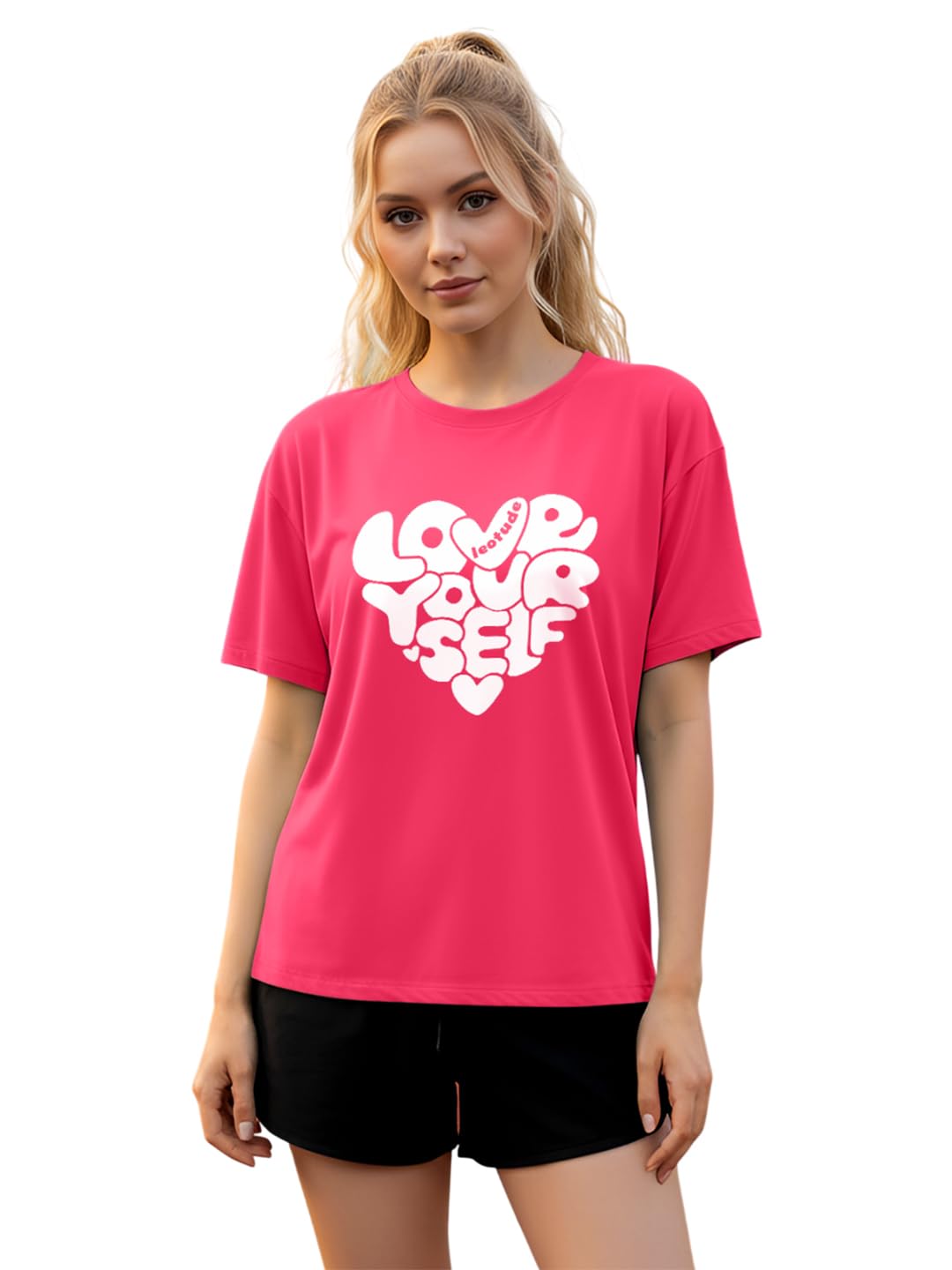 LEOTUDE Women Half Sleeve Loose Fit Cottonblend Multicolour Shirt Colorful Loose Fit Tshirt for Women - Image 2