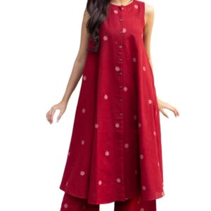 ANNI DESIGNER Women's Cotton Printed Maroon Hand-Print Kurta Set|A-Line Kurta With Palazzo|Co-Ord Set|Ethnic & Stylish Two Piece Dress|Casual & Office Wear Coord Set
