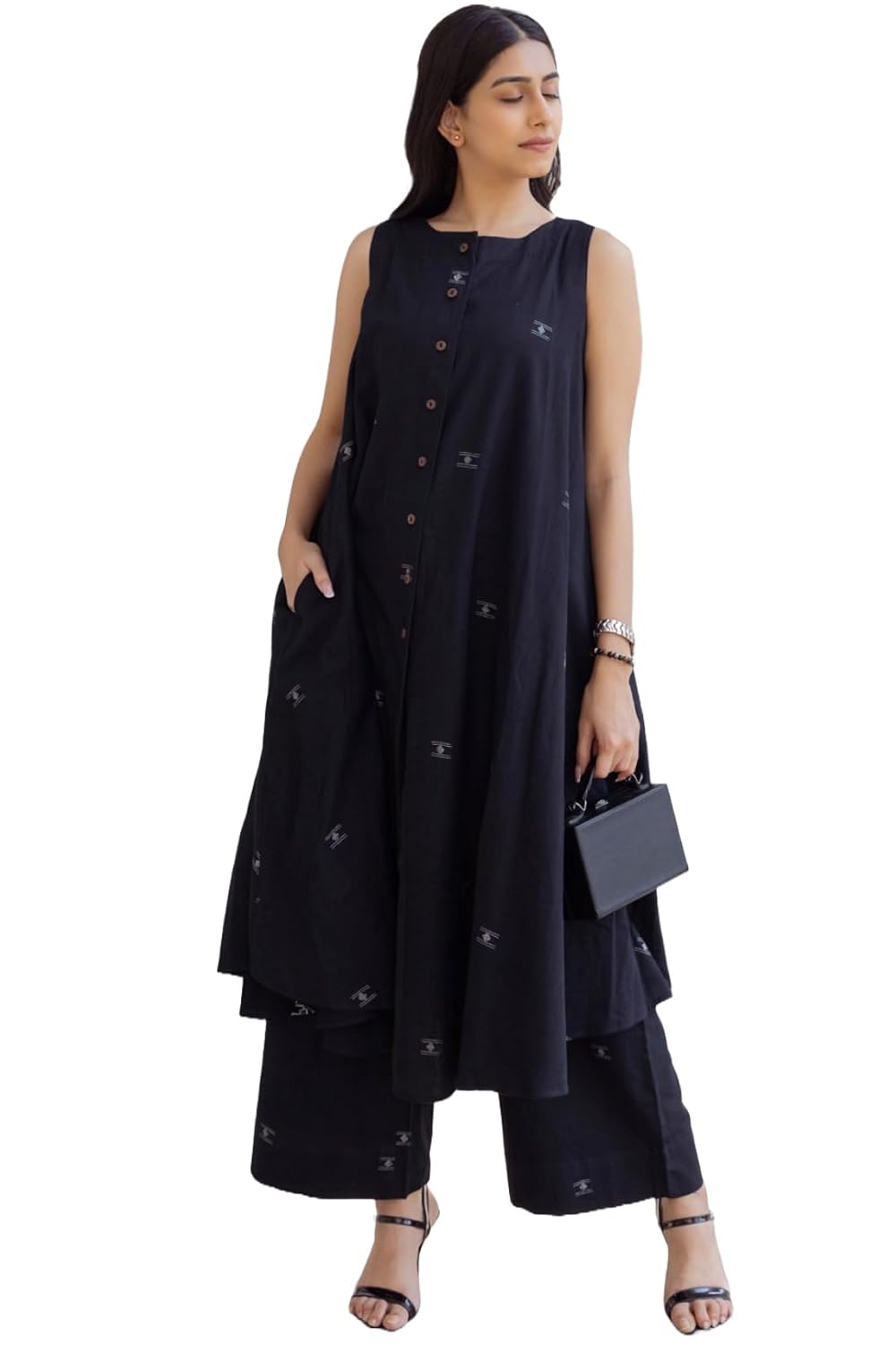 ANNI DESIGNER Women's Cotton Printed Maroon Hand-Print Kurta Set|A-Line Kurta With Palazzo|Co-Ord Set|Ethnic & Stylish Two Piece Dress|Casual & Office Wear Coord Set - Image 5