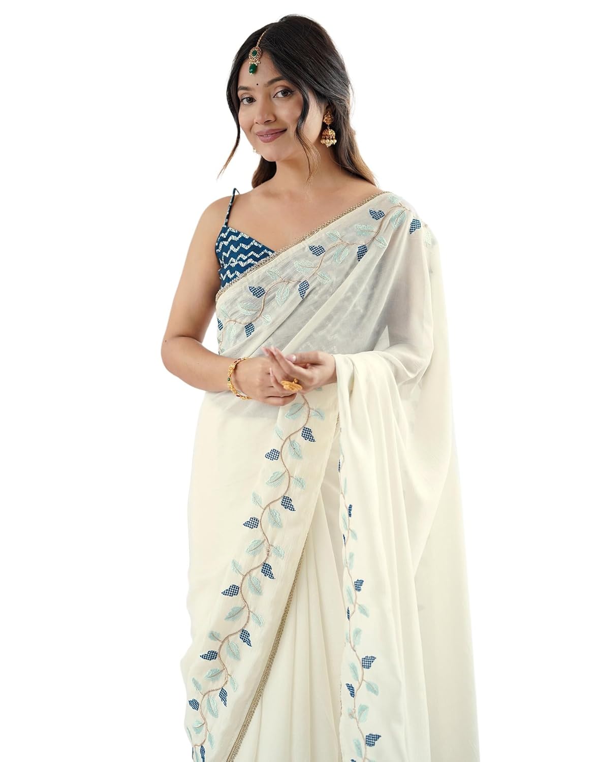SIRIL Women's Soft Silk Embroidered Saree With Unstitched Blouse - Image 2