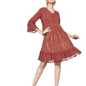 Ishin Women's Cotton Above Knee Length A-Line Indo Western Dress