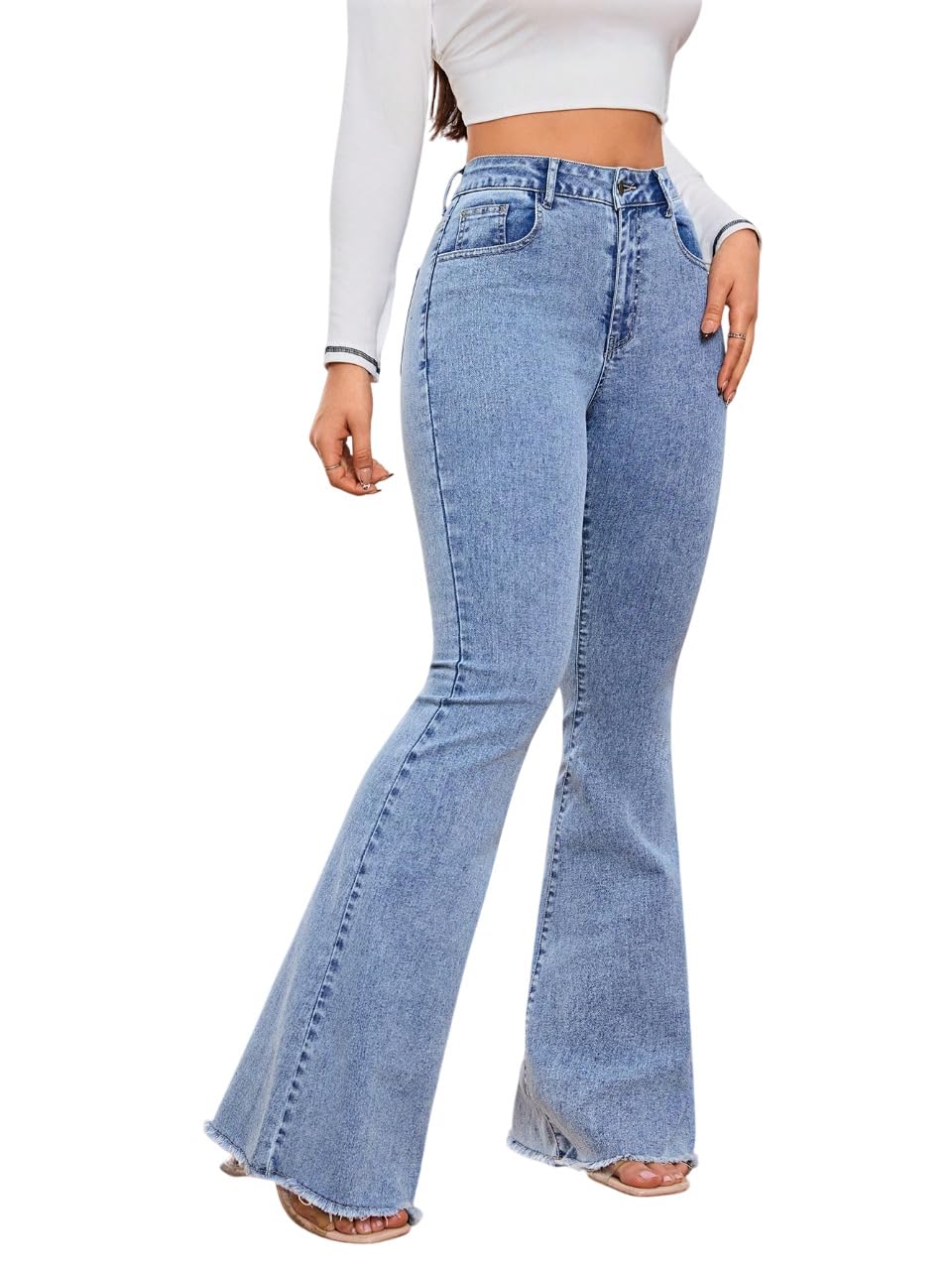 KOTTY Women's High Waist Flared Fit Stretchable Denim Jeans for Casual