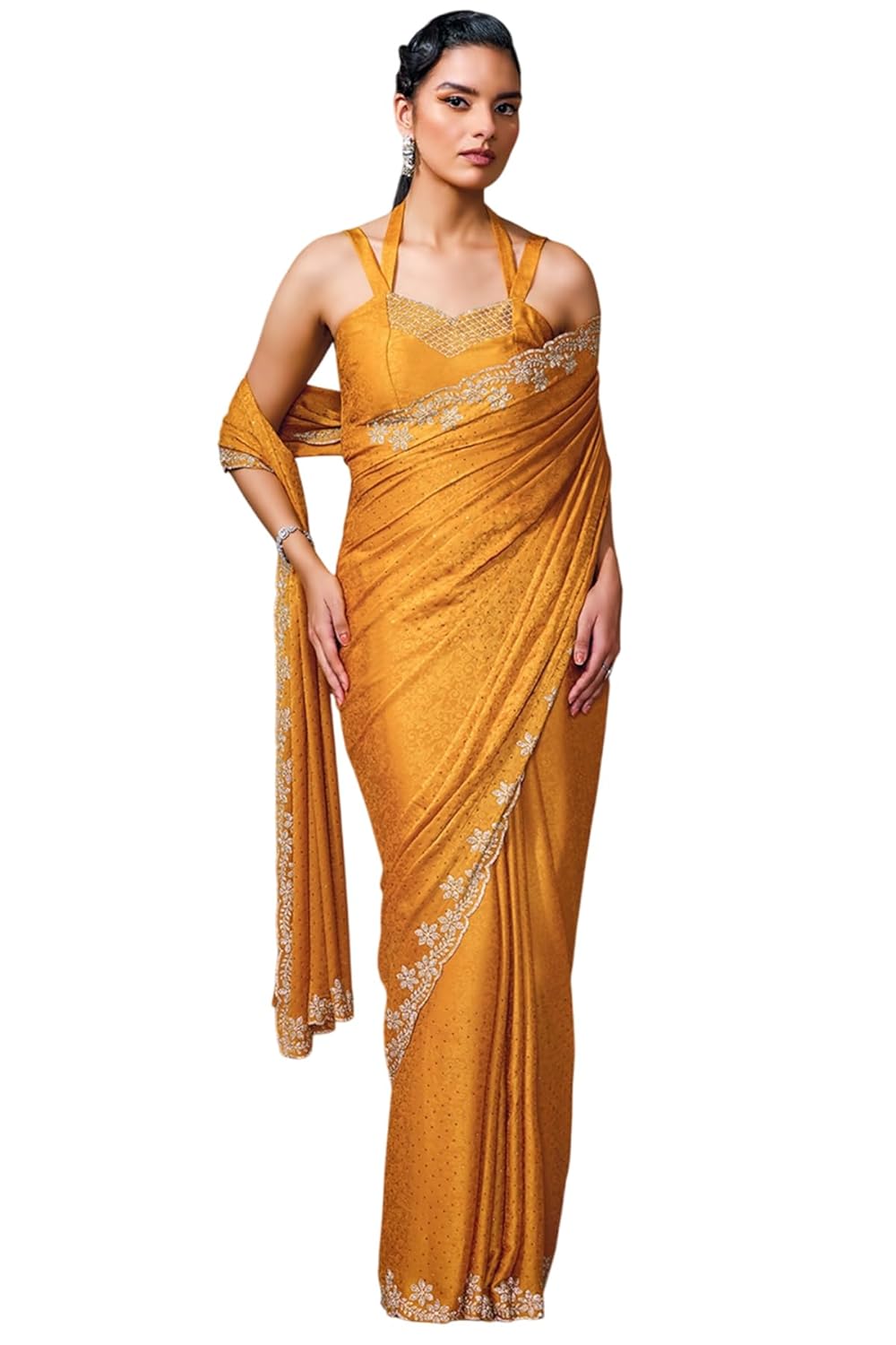 Soch Womens Fendy Georgette Woven Design Saree With Stone Work