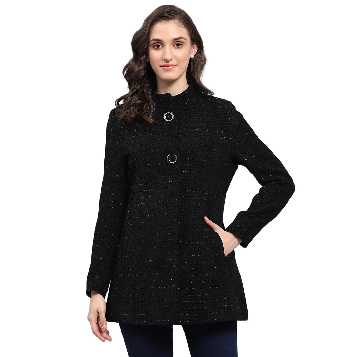 Monte Carlo Womens Self Design Round Neck Full Sleeve Coat (224067311) - Image 2