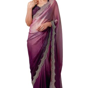 Soch Womens Fendy Satin Ombre Saree With Stone Work