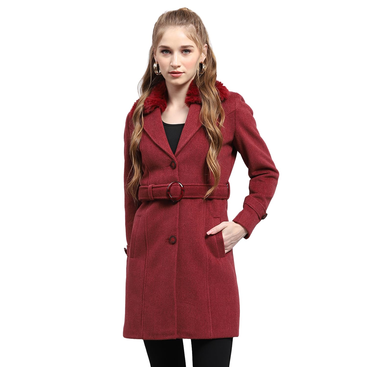 Monte Carlo Womens Self design Collared Neck Full Sleeve Coat (224067316)