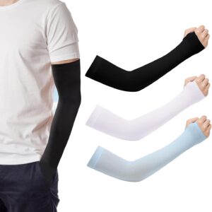 Unisex Arm Sleeves Gloves for Men & Women,3 Pairs,UV Sun Protection Arm Sleeves,Moisture-Wicking Arm Cover for Cycling, climbing, hiking(Black&White&Blue)