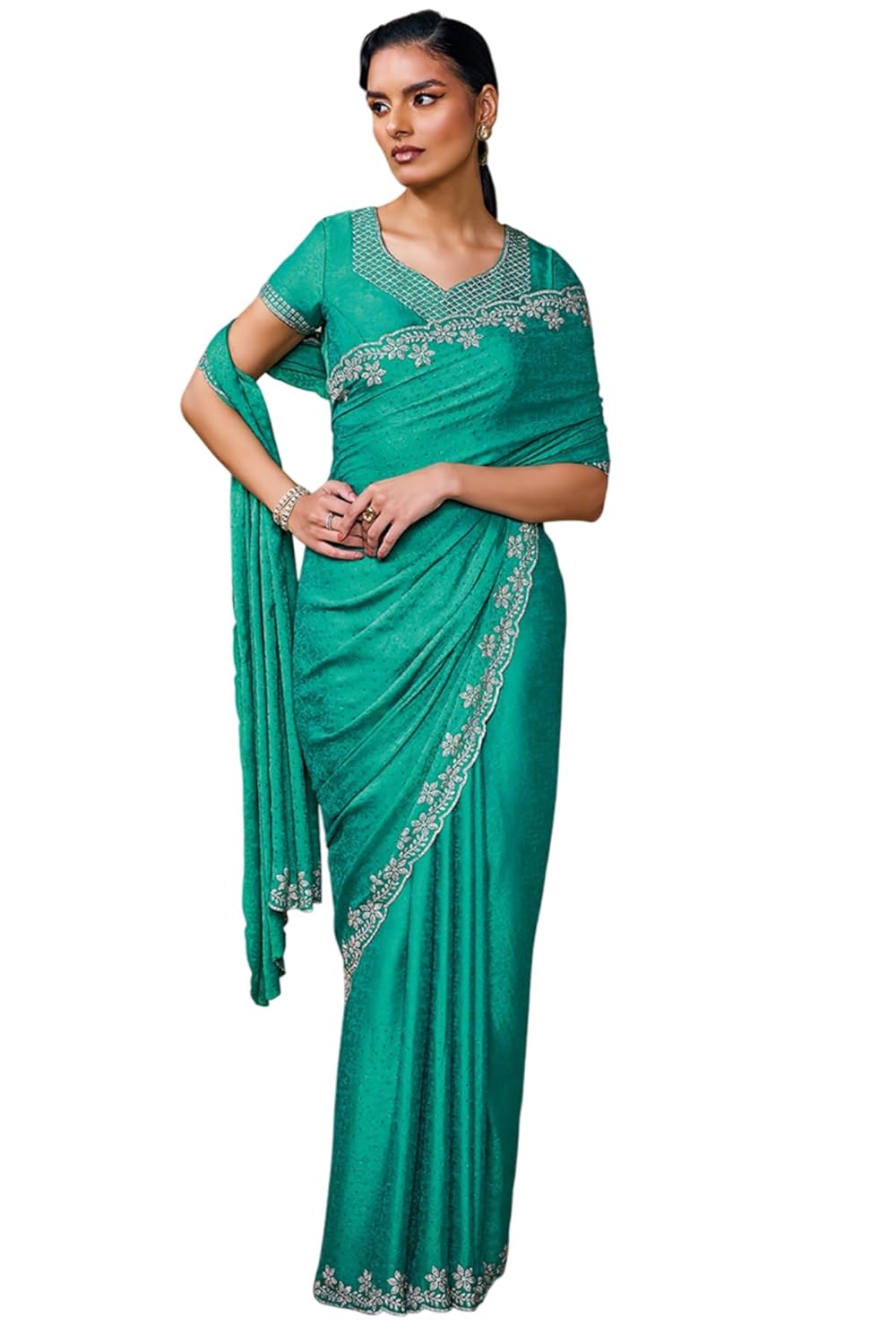 Soch Womens Fendy Georgette Woven Design Saree With Stone Work - Image 2
