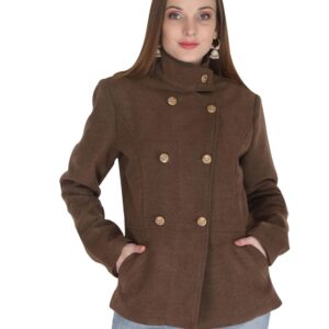 AOL Women's Double Breasted Woollen Pea Coat with Hi-Neck Option