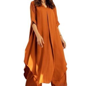 ANNI DESIGNER | Women's Pure Cotton Rust Co-ord Set | A-Line Kurta with Pants | Ethnic Two Piece Set | Casual & Office Wear Coord Set for Women | Stylish Dress