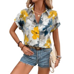 Gufrina Shirt for Women Stylish Western|Shirt Type Top|Short Sleeve|Fabric Rayon| Collar Neck |Floral Print|Casual Regular fit