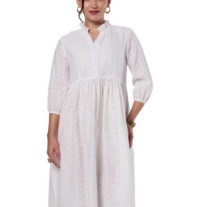 Brand - Myx Women's Schiffli Embroidery Ethnic Dress | Fit and Flare | Knee Length (Available in Plus Sizes)