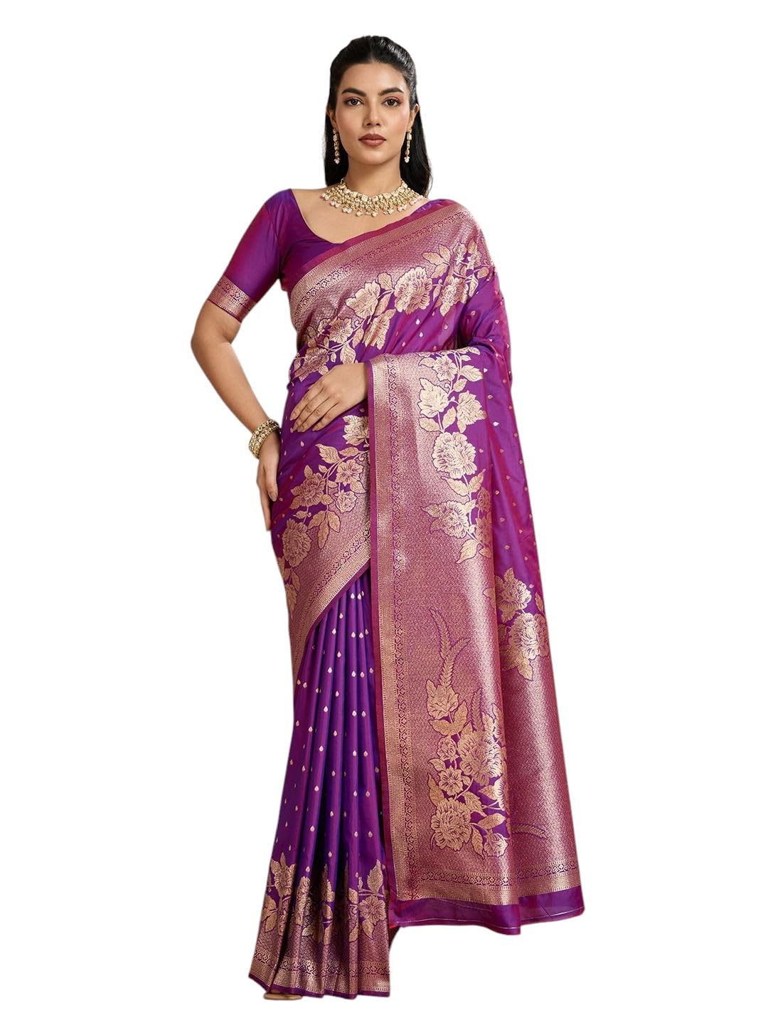 Women's Original Rajwadi Pure kanchipuram Kanjivaram Zari Banarasi Silk Desinger Saree With Blouse Piece - Image 4