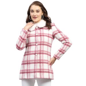 Monte Carlo Womens Check Pink Collar Neck Full Sleeve Coat
