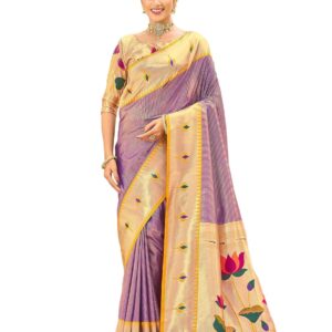 SIRIL Women's Paithani Soft Silk Kanjivaram Saree With Unstitched Blouse Piece