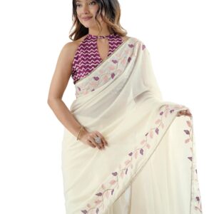 SIRIL Women's Soft Silk Embroidered Saree With Unstitched Blouse