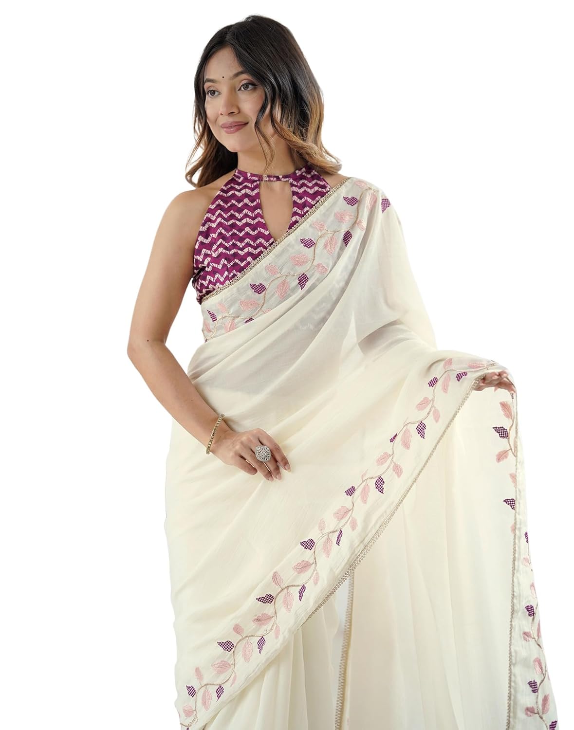 SIRIL Women's Soft Silk Embroidered Saree With Unstitched Blouse