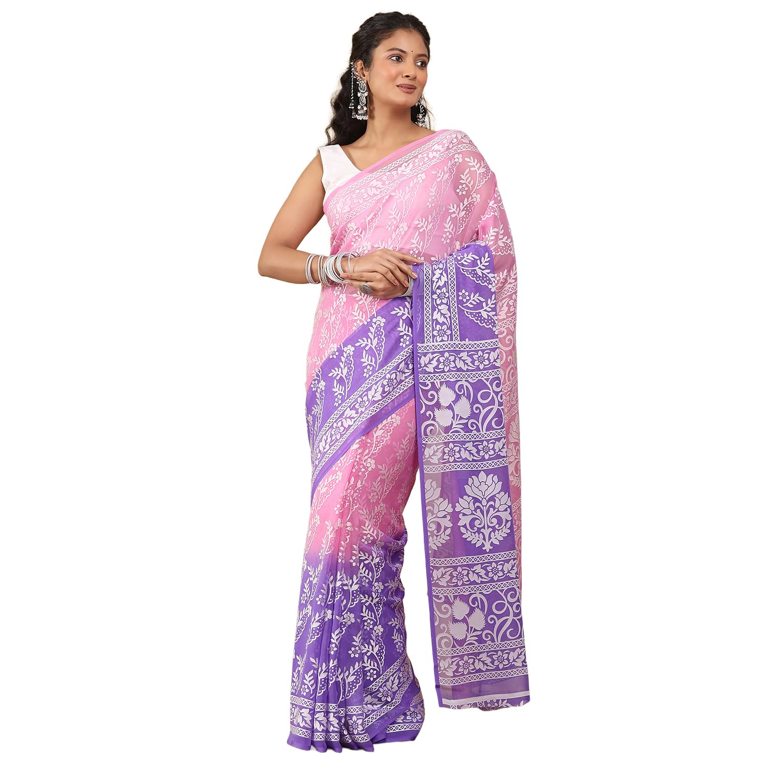 Garden Vareli Viscose Brasso Floral Print Saree with Unstitched Blouse Piece - Image 5