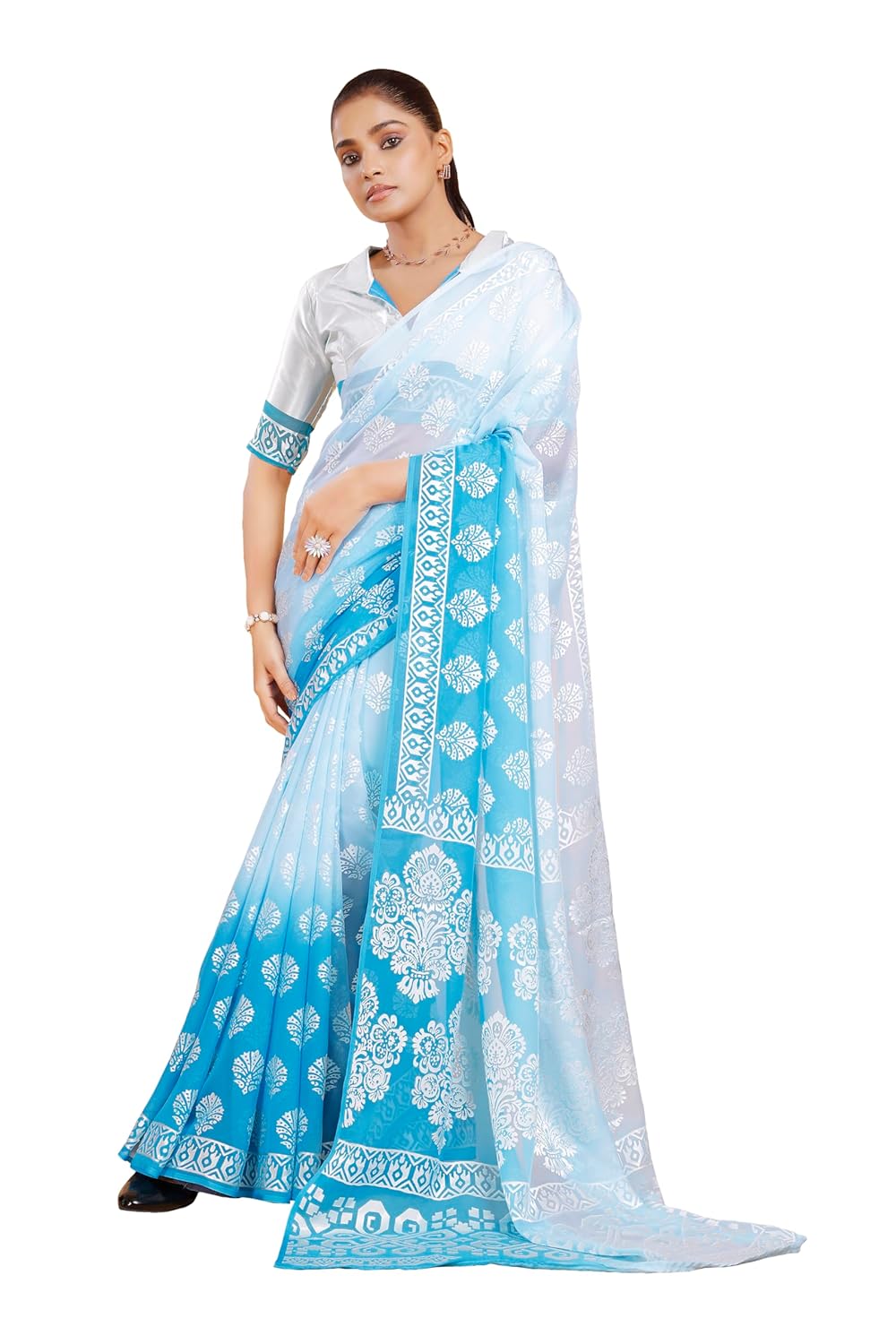 Garden Vareli Viscose Brasso Floral Print Saree with Unstitched Blouse Piece