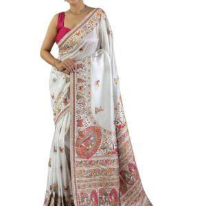 Women's Pure Maheshvari Original Rajwadi kanchipuram Kanjivaram Pure Soft Silk Handloom Saree For Women Pure Golden Zari With Blouse Piece
