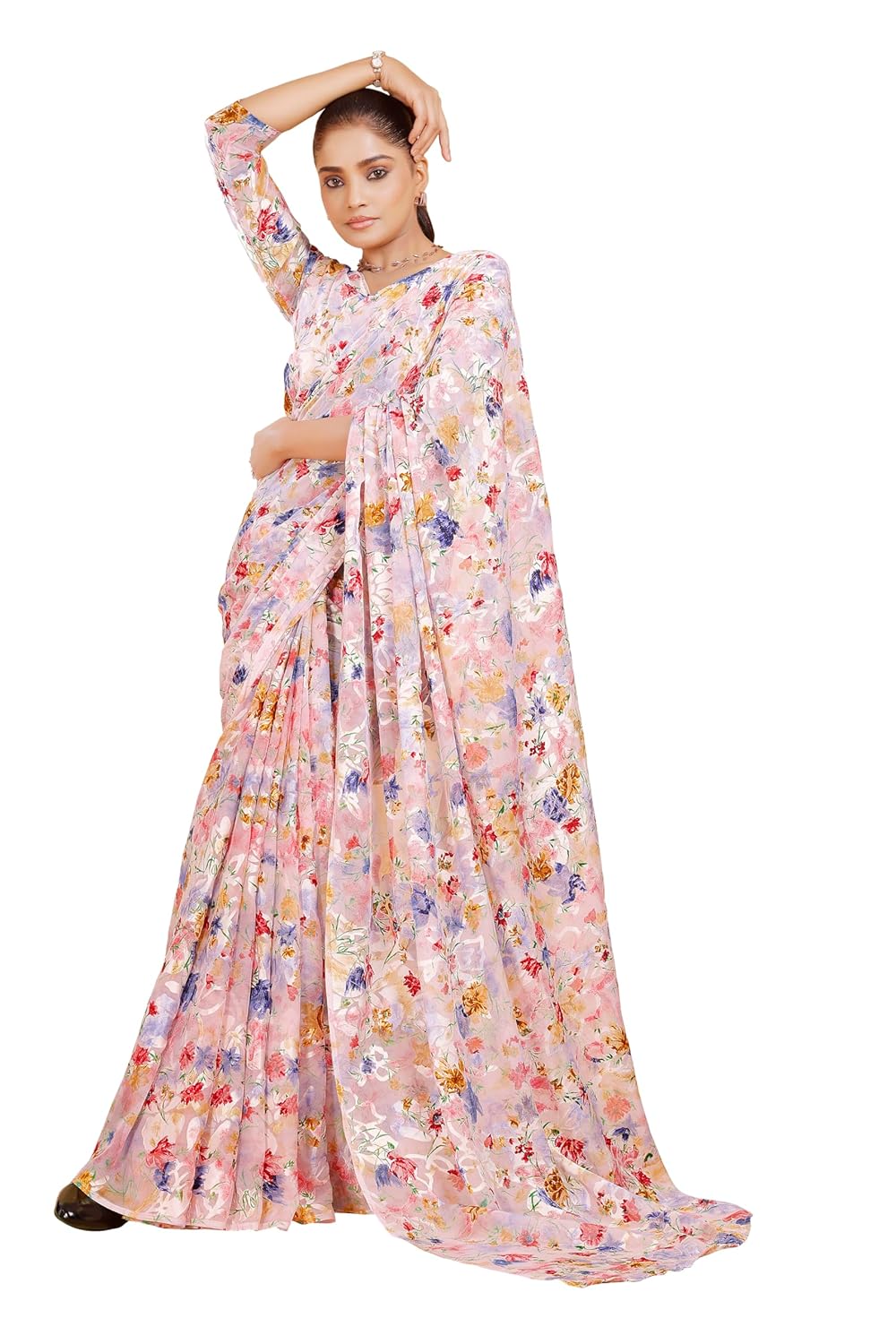 Garden Vareli Viscose Brasso Floral Print Saree with Unstitched Blouse Piece - Image 8