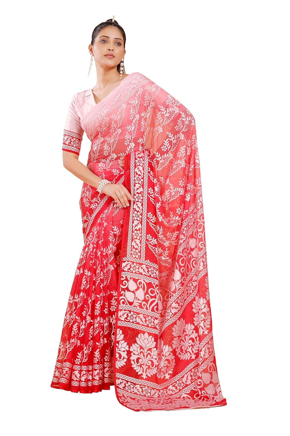 Garden Vareli Viscose Brasso Floral Print Saree with Unstitched Blouse Piece - Image 2