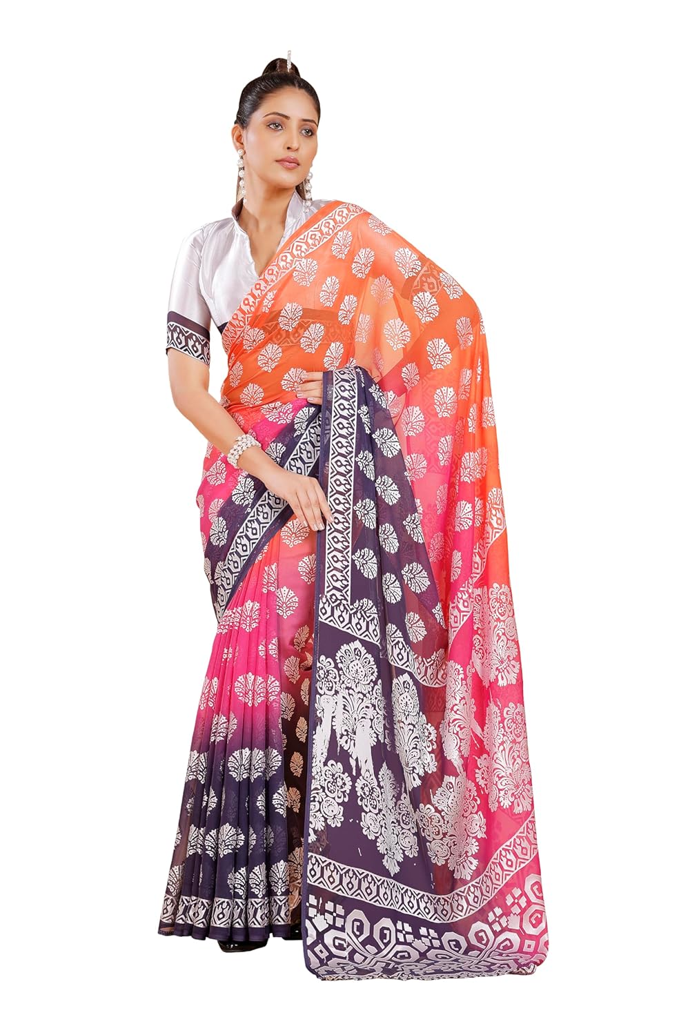 Garden Vareli Viscose Brasso Floral Print Saree with Unstitched Blouse Piece - Image 7