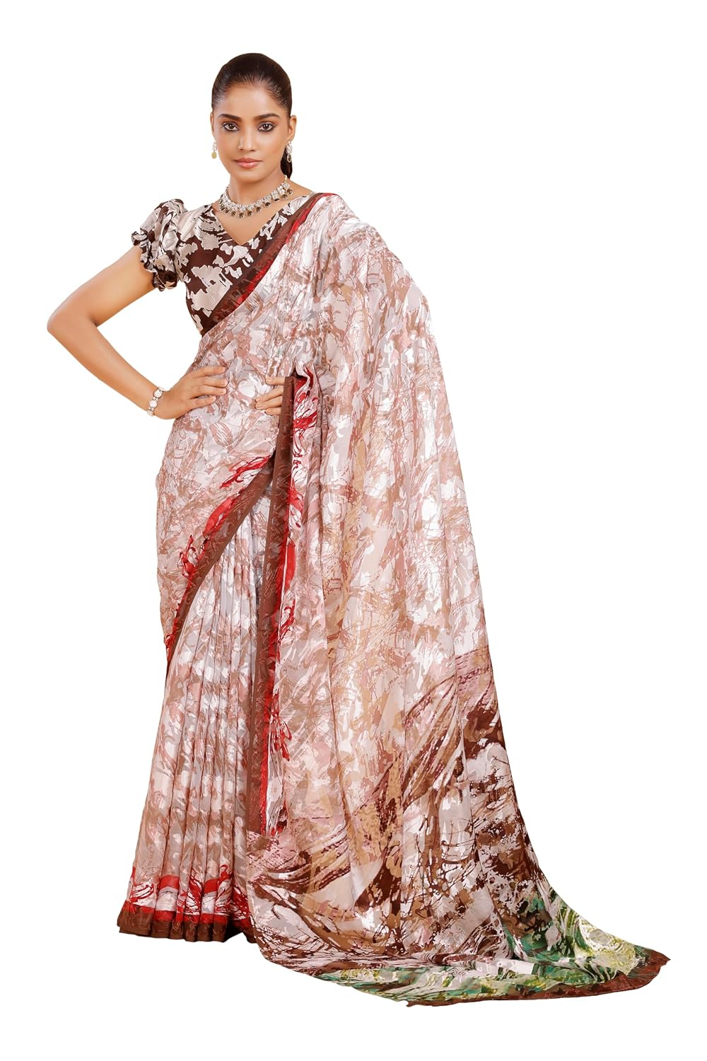 Garden Vareli Viscose Brasso Floral Print Saree with Unstitched Blouse Piece - Image 3